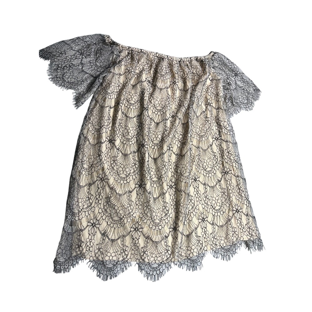Sugarlips Mini Dress S Black Cream Lace Off Shoulder Eyelash Romantic Party